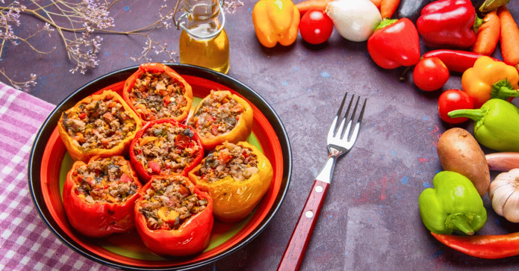peppers stuffed with quinoa, vegetables, and lean protein